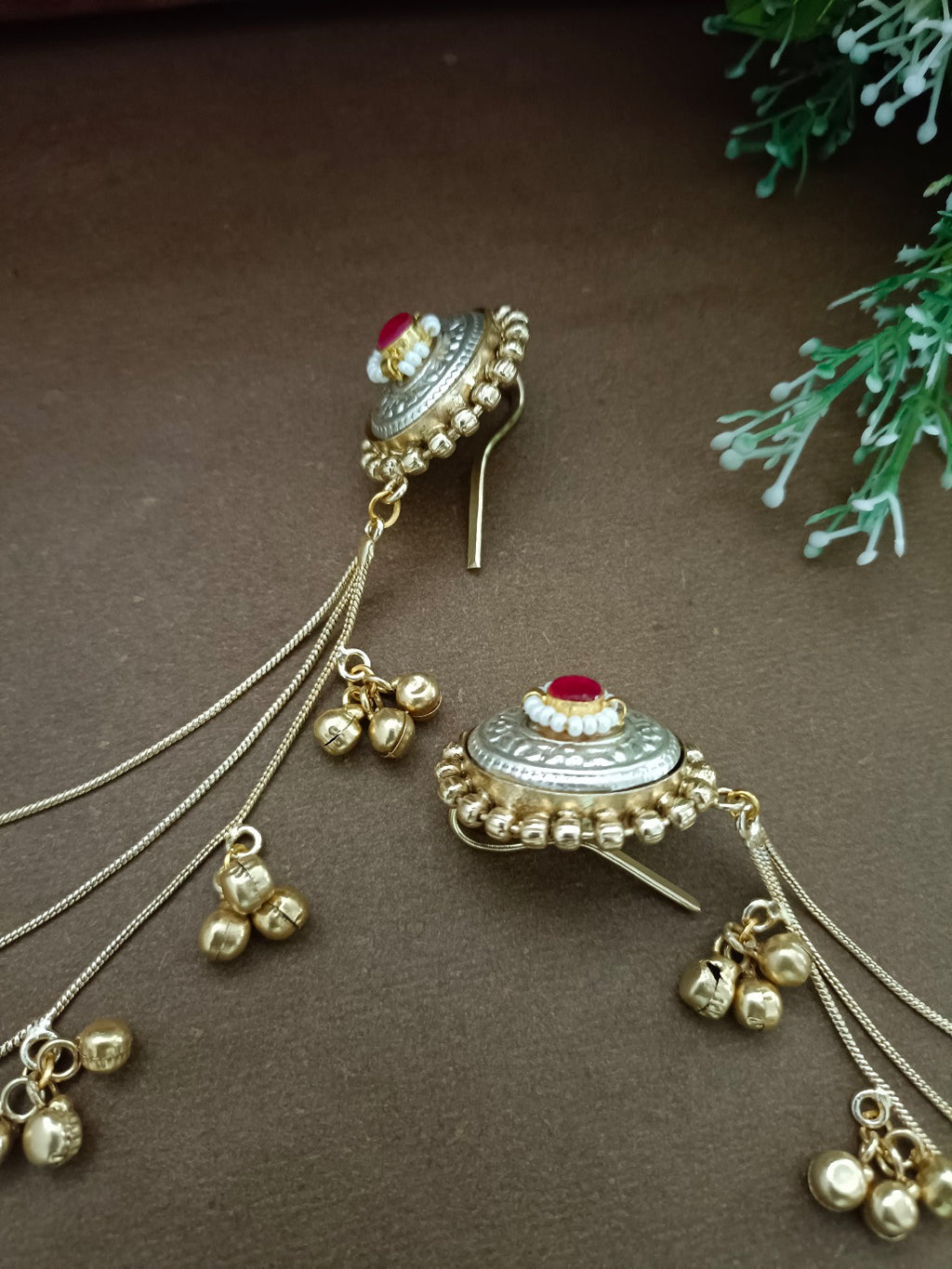 Gold-Toned Pink Oval Drop Earrings | Kundan Brass-Plated Insert Style