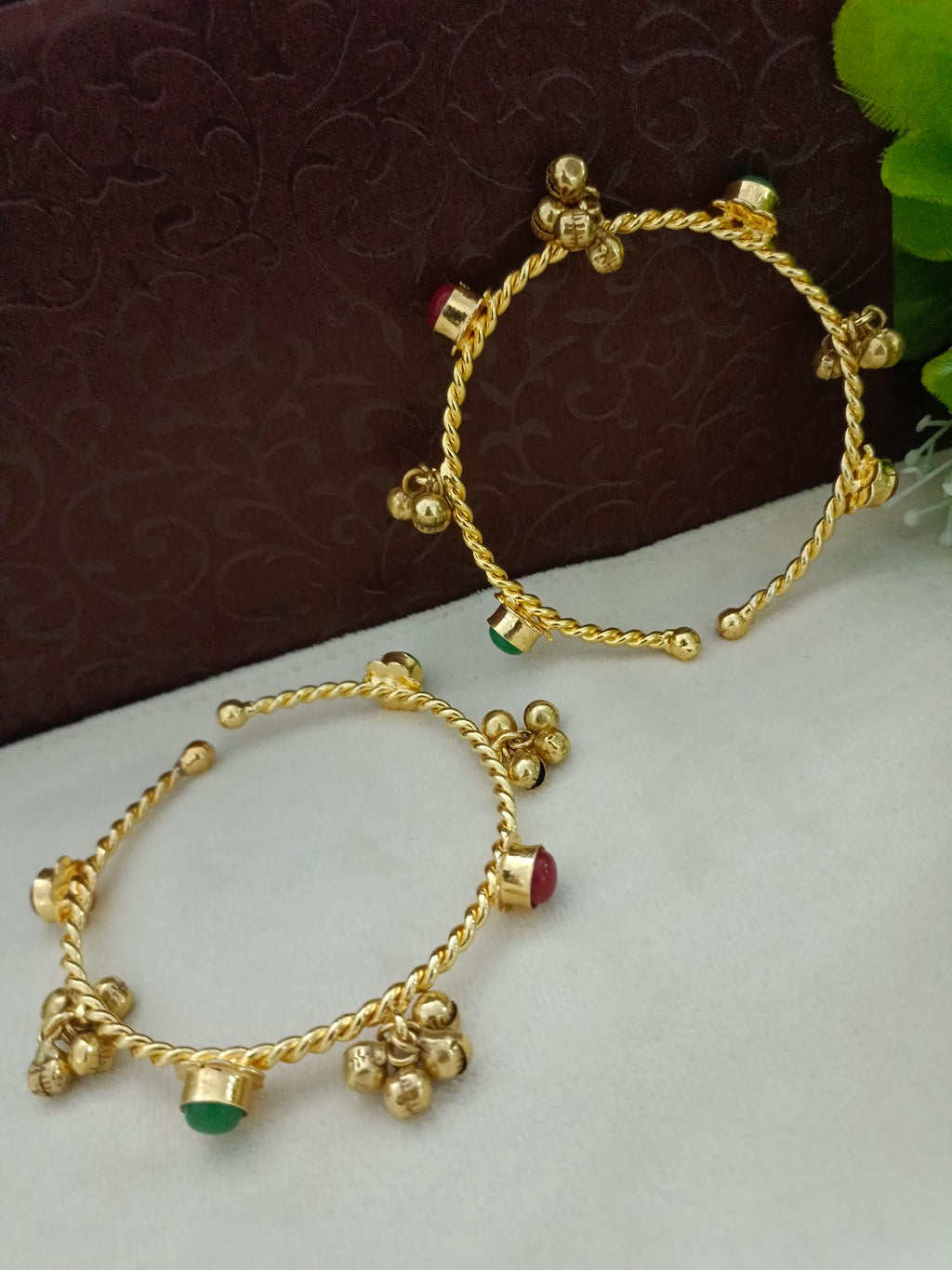 Kundan Red & Gold Plated Bangle Bracelet for Women | Handcrafted Brass Kada