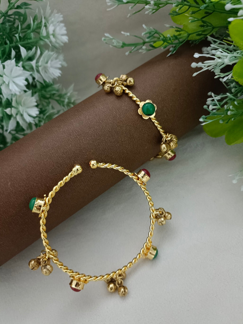 Kundan Red & Gold Plated Bangle Bracelet for Women | Handcrafted Brass Kada