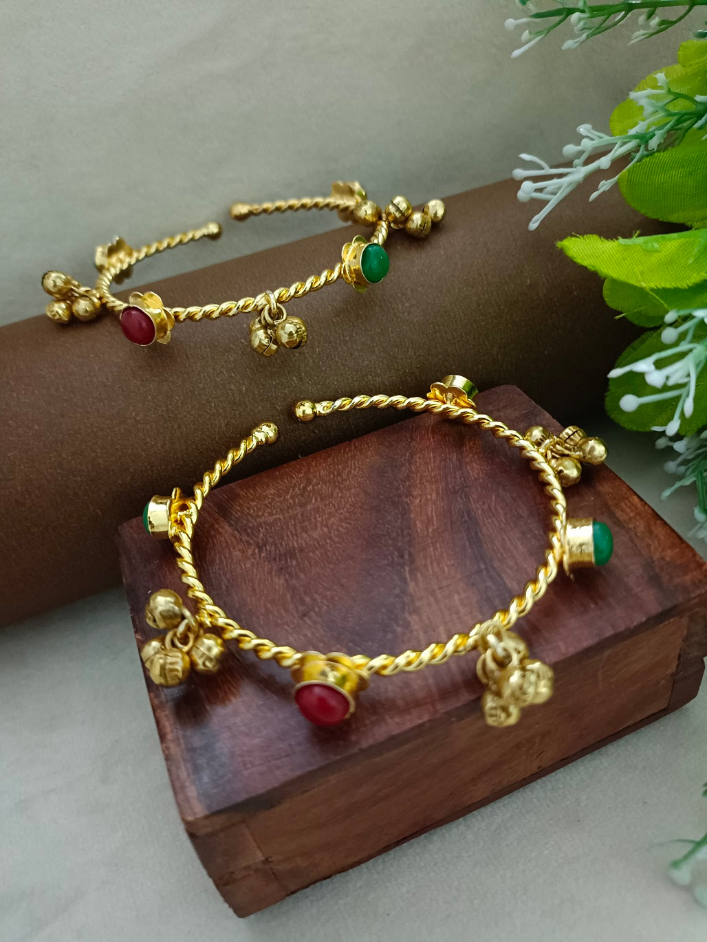 Kundan Red & Gold Plated Bangle Bracelet for Women | Handcrafted Brass Kada