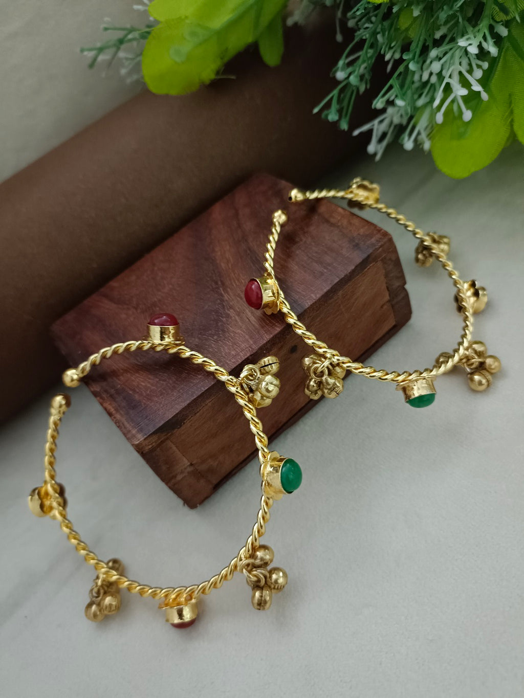 Kundan Red & Gold Plated Bangle Bracelet for Women | Handcrafted Brass Kada