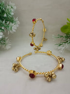 Women's Red Kundan Gold-Plated Bangle Bracelet | Handcrafted Brass Jewelry