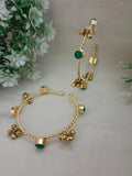 Women's Green Kundan Gold Plated Bangle Bracelet | Handcrafted Brass Jewelry