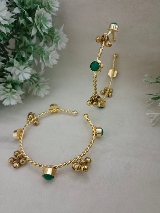 Women's Green Kundan Gold Plated Bangle Bracelet | Handcrafted Brass Jewelry