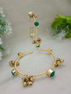 Women's Green Kundan Gold Plated Bangle Bracelet | Handcrafted Brass Jewelry