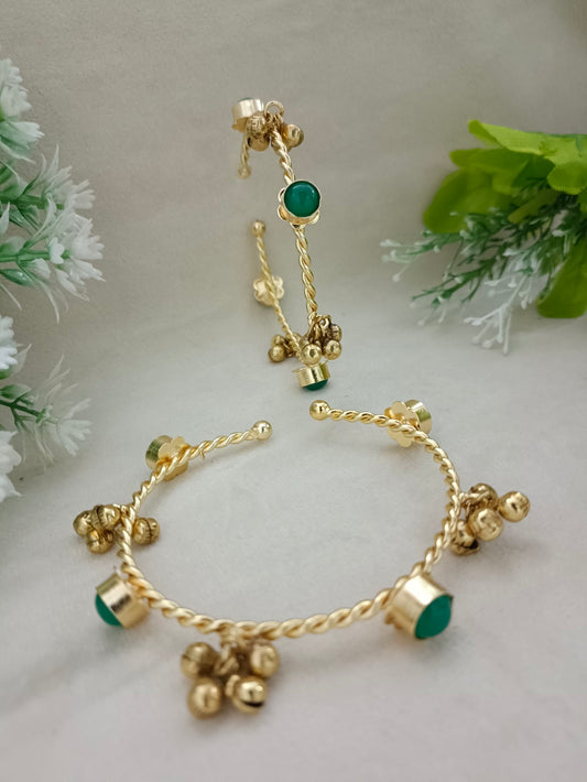 Women's Green Kundan Gold Plated Bangle Bracelet | Handcrafted Brass Jewelry