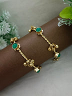 Women's Green Kundan Gold Plated Bangle Bracelet | Handcrafted Brass Jewelry