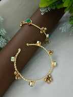 Women's Green Kundan Gold Plated Bangle Bracelet | Handcrafted Brass Jewelry