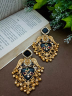 Brass-Plated Kundan Studded Birds Kashmiri Statement Ghungaroo Drop Earrings