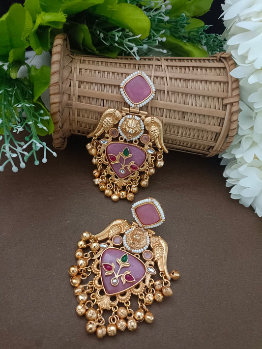 Gold-Toned Kundan Birds Kashmiri Ghungroo Drop Earrings