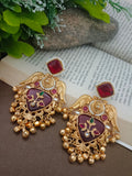 Gold-Toned Geometric Kundan Brass-Plated Kashmiri Earrings