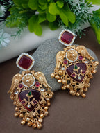 Gold-Toned Geometric Kundan Brass-Plated Kashmiri Earrings