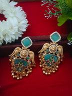 Gold-Toned Kundan Quirky Bird Kashmiri Drop Earrings