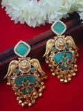 Gold-Toned Kundan Quirky Bird Kashmiri Drop Earrings