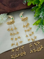 Gold Pachi Kundan Green Crescent Moon Kashmiri Earrings