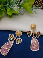 Gold-Toned Kundan Studded Peacock Floral Kashmiri Drop Earrings