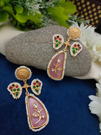 Gold-Toned Kundan Studded Peacock Floral Kashmiri Drop Earrings