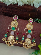 Gold Pachi Kundan Geometric Ghungroo Kashmiri Earrings