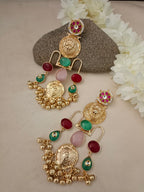 Gold Pachi Kundan Geometric Ghungroo Kashmiri Earrings