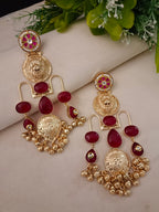 Gold Pachi Kundan Ghungroo Tiger Design Kashmiri Brass Plated Earrings