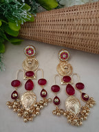 Gold Pachi Kundan Ghungroo Tiger Design Kashmiri Brass Plated Earrings