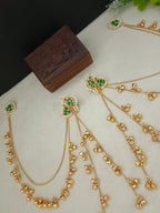 Gold Kundan Peacock Kashmiri Drop Earrings With Ear Chains