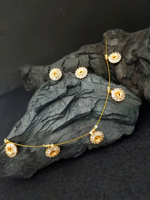 Cubic Zirconia Studded Jewellery Set: Gold-Toned Necklace & Earrings | Brass-Plated Lobster Clasp