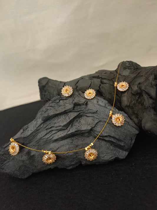 Cubic Zirconia Studded Jewellery Set: Gold-Toned Necklace & Earrings | Brass-Plated Lobster Clasp