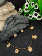 Cubic Zirconia Studded Jewellery Set: Gold-Toned Necklace & Earrings | Brass-Plated Lobster Clasp