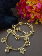 Set Of 2 Women Gold-Plated Ghungroo Beaded Kashmiri Bangle-Style Brass Bracelet