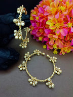 Set Of 2 Women Gold-Plated Ghungroo Beaded Kashmiri Bangle-Style Brass Bracelet