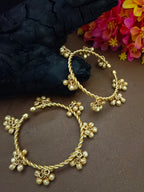 Set Of 2 Women Gold-Plated Ghungroo Beaded Kashmiri Bangle-Style Brass Bracelet
