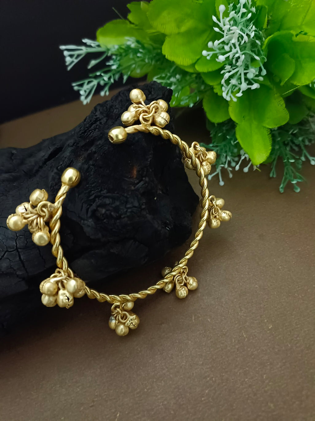 Women Gold-Plated Ghungroo Beaded Kashmiri Bangle-Style Brass Bracelet