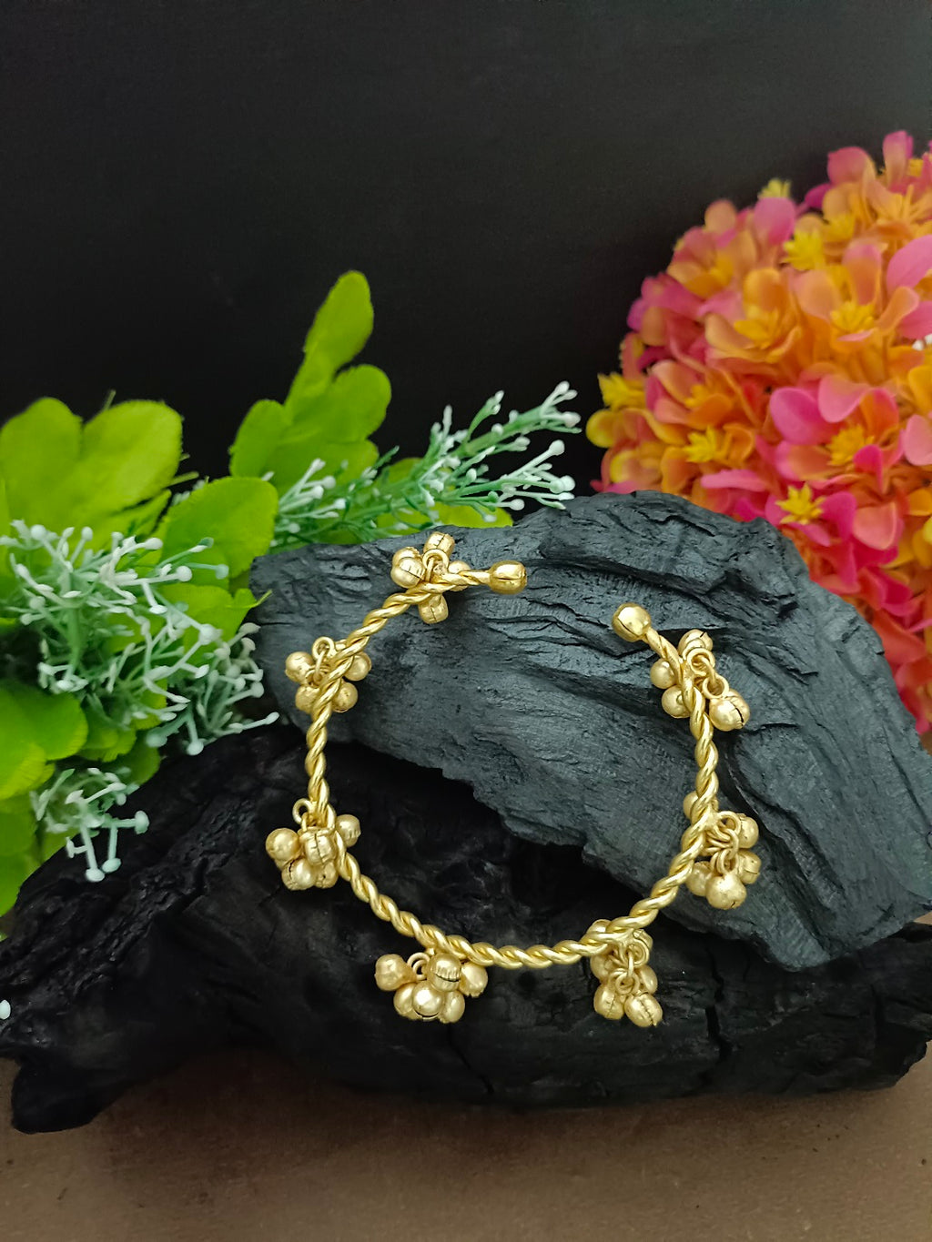 Women Gold-Plated Ghungroo Beaded Kashmiri Bangle-Style Brass Bracelet