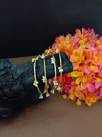 Set Of 4 Pearls Studded Gold-Plated Lightweighted Adjustable Bangle-Style Cuff Bracelet