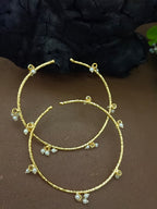 Set Of 2 Pearls Studded Gold-Plated Lightweighted Adjustable Bangle-Style Cuff Bracelet