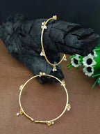 Set Of 2 Pearls Studded Gold-Plated Lightweighted Adjustable Bangle-Style Cuff Bracelet