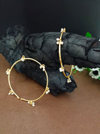 Set Of 2 Pearls Studded Gold-Plated Lightweighted Adjustable Bangle-Style Cuff Bracelet