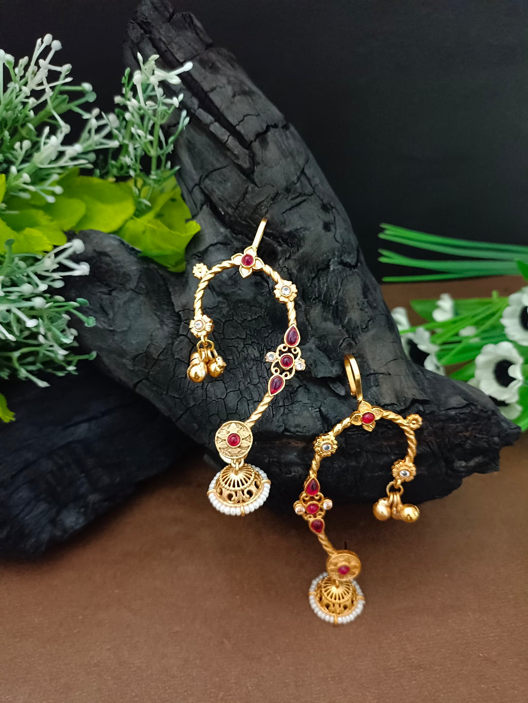 Gold Plated Kundan Studded Bugadi Ear Cuff Earrings