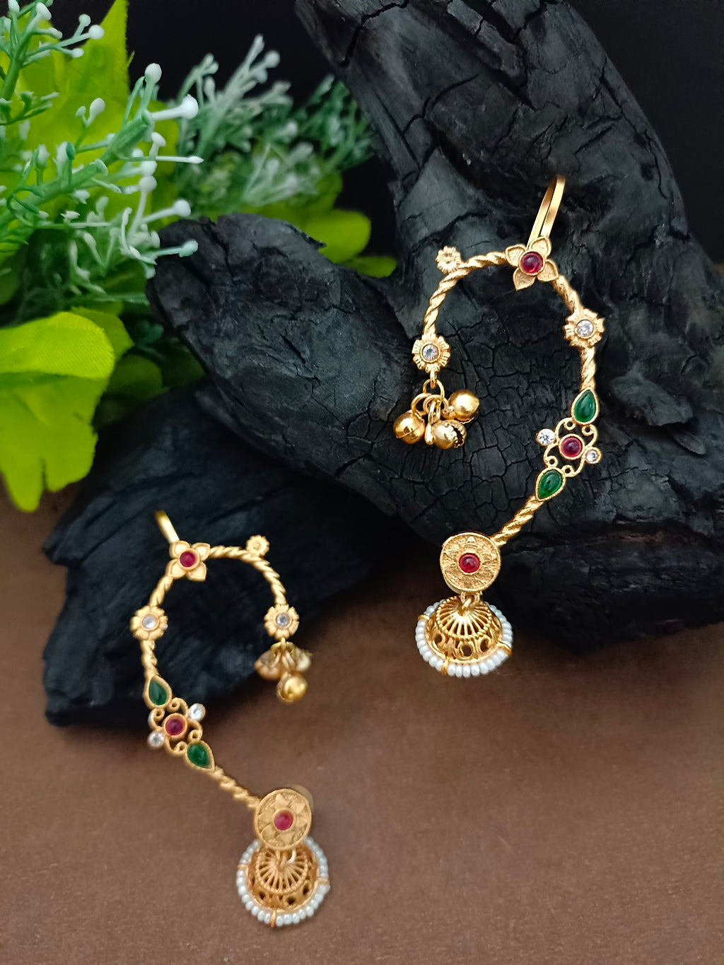 Gold Plated Kundan Studded Bugadi Ear Cuff Earrings