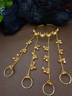 Women 2 Brass Handcrafted Gold-Plated Hathphool Panja Multi Ring moon Bracelet