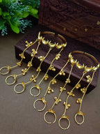 Women 2 Brass Handcrafted Gold-Plated Hathphool Panja Multi Ring moon Bracelet