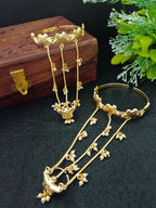 Women 2 Brass Handcrafted Gold-Plated Hathphool Panja Multi Ring Butterfly Bracelet