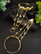 Women 2 Brass Handcrafted Gold-Plated Hathphool Panja Multi Ring Butterfly Bracelet