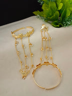 Women 2 Brass Handcrafted Gold-Plated Hathphool Panja Multi Ring Butterfly Bracelet