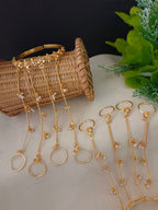 Women 2 Brass Handcrafted Gold-Plated Hathphool Panja Multi Ring Pearl Studded Bracelet
