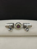 Brass-Plated Oxidized Adjustable Finger Ring | Stone Studded & Pearl Beaded