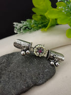 Brass-Plated Oxidized Adjustable Finger Ring | Stone Studded & Pearl Beaded