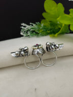 Brass-Plated Oxidized Adjustable Finger Ring | Stone Studded & Pearl Beaded