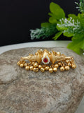 Gold-Plated Artificial Stones Studded & Pearls Beaded Ghungroo Finger Ring